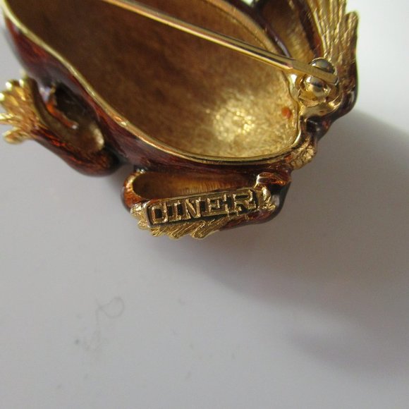 Vintage Ciner Brown Enamel Frog Toad Pin Brooch Jewelry - Picture 9 of 9